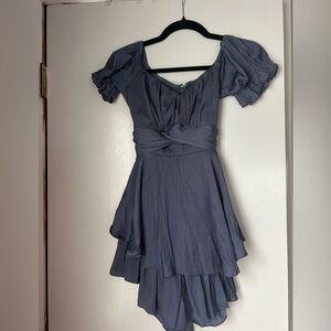 Angel Biba Blue/Gray Off-Shoulder Romper